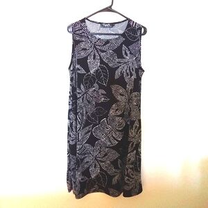 Simpli Women's Black & White Tropical Print Round Neckline Dress Size 14